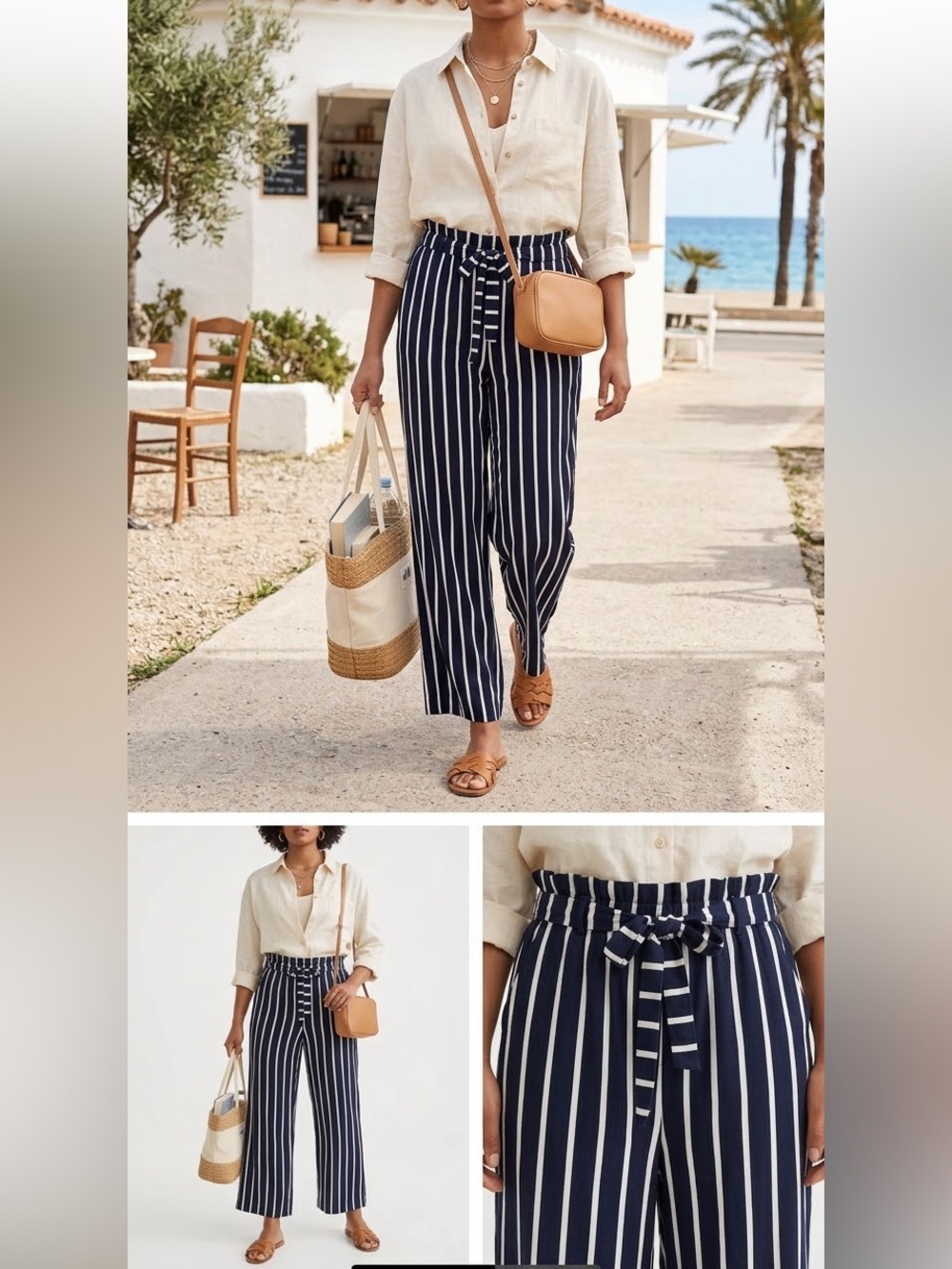 H&M Striped Navy and White Women’s Pants